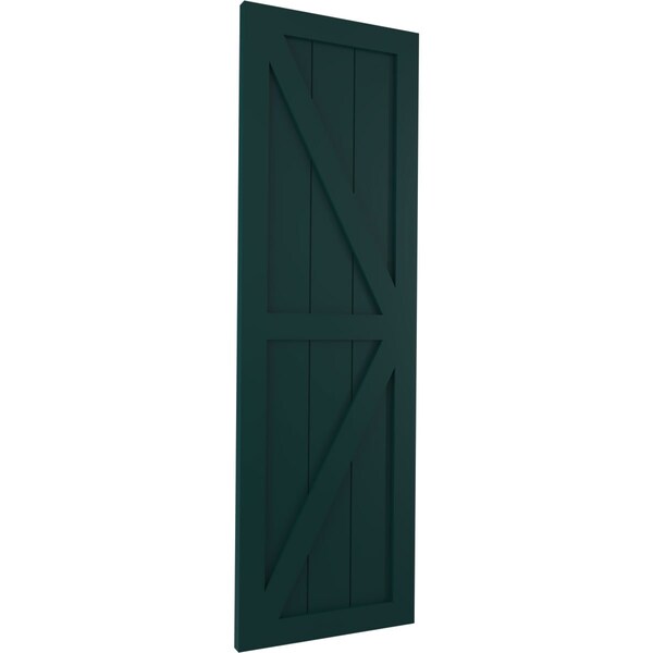 Ekena Millwork True Fit PVC Two Equal Panel Farmhouse Fixed Mount Shutters w/ Z-Bar, Thermal Green , 18W x 28H, PR - TFP102FH18X028FG