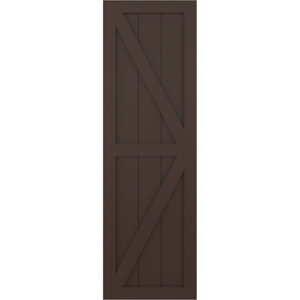 Ekena Millwork True Fit PVC Two Equal Panel Farmhouse Fixed Mount Shutters w/ Z-Bar, Raisin Brown , 12W x 32H, PR - TFP102FH12X032TB