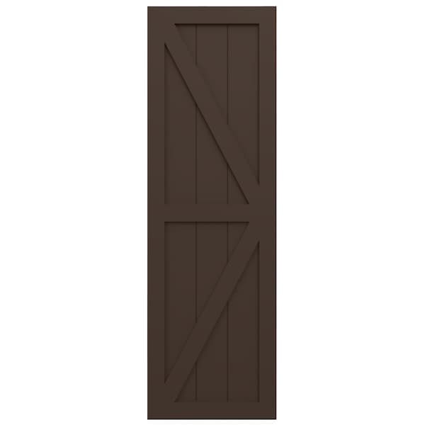 Ekena Millwork True Fit PVC Two Equal Panel Farmhouse Fixed Mount Shutters w/ Z-Bar, Raisin Brown , 12W x 32H, PR - TFP102FH12X032TB