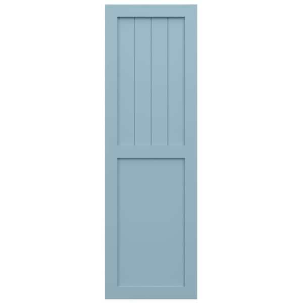 Ekena Millwork True Fit PVC Farmhouse/Flat Panel Combination Fixed Mount Shutters, Peaceful Blue, 12W x 28H, PR - TFP101FC12X028SB
