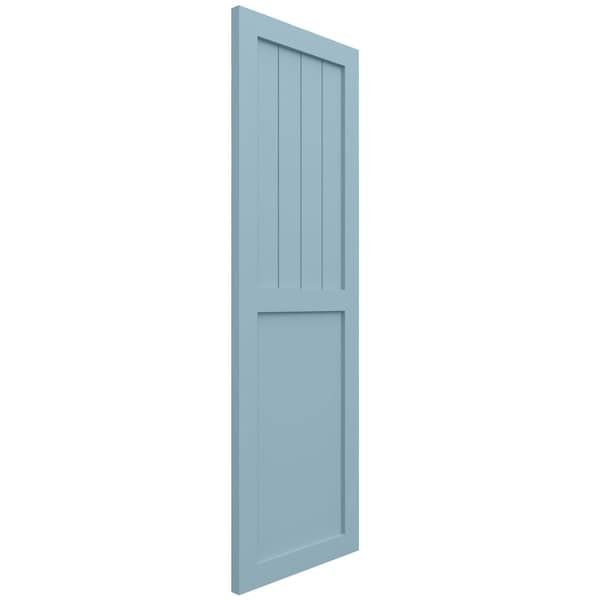 Ekena Millwork True Fit PVC Farmhouse/Flat Panel Combination Fixed Mount Shutters, Peaceful Blue, 12W x 28H, PR - TFP101FC12X028SB