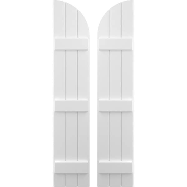 Ekena Millwork Americraft 3-Board (3 Batten) Wood Joined Board-n-Batten Shutters w/ Arch Top, ARW401BQ311X52WHH, PR - ARW401BQ311X52WHH