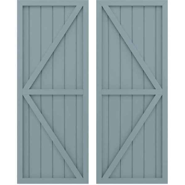 Ekena Millwork Americraft 6-Board Wood 2 Equal Panel Frmd Board-n-Batten Shutters w/Dubl Z-Bar, ARW102BF621X82SBH, PR - ARW102BF621X82SBH