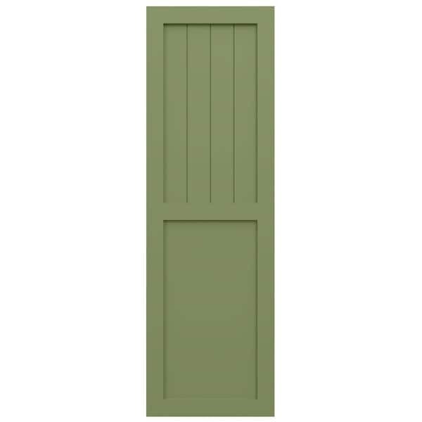 Ekena Millwork True Fit PVC Farmhouse/Flat Panel Combination Fixed Mount Shutters, Moss Green, 15W x 76H, PR - TFP101FC15X076MG