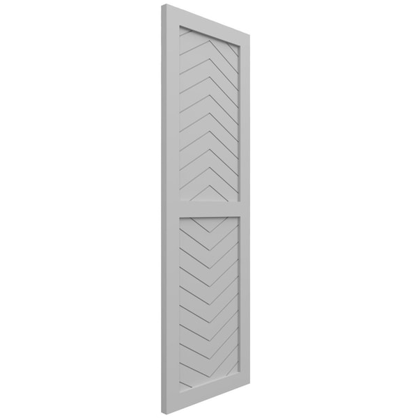 Ekena Millwork True Fit PVC Two Panel Chevron Modern Style Fixed Mount Shutters, Primed, 15"W x 48"H - TFP101CV15X048PR