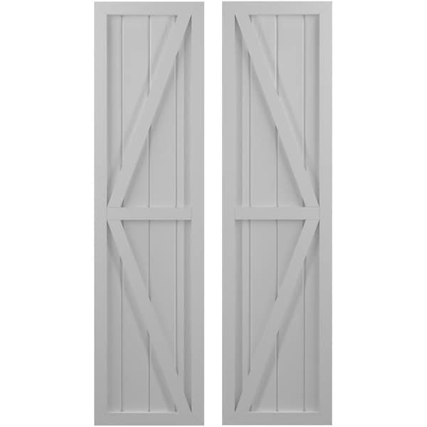 Ekena Millwork Americraft 4-Board Wood 2 Equal Panel Frmd Board-n-Batten Shutters w/ Dubl Z-Bar, ARW102BF414X34PRH - ARW102BF414X34PRH