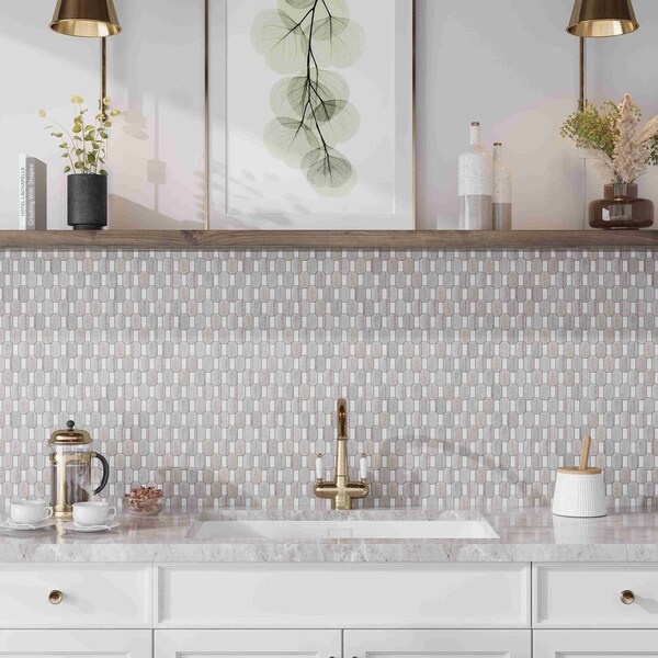 Apollo Tile Mirage 12 x 13 in. Polished Warm Beige Mosaic Geometric Wall and Floor Tile 5.59 sq ft/case, 5PK - APLSAH88OC02A