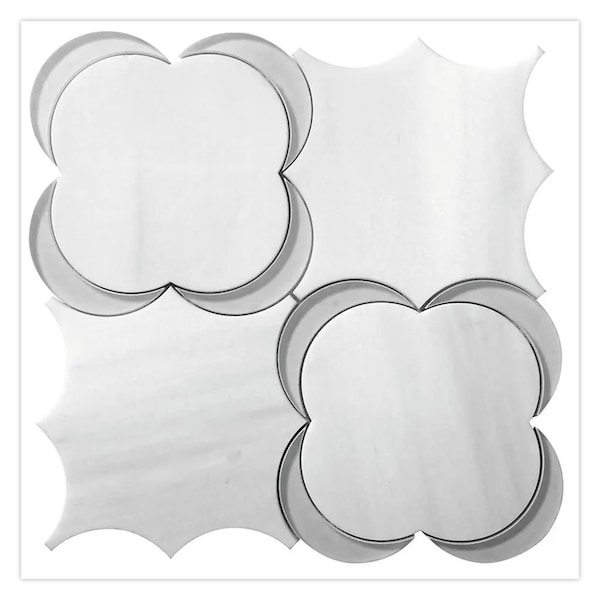 Apollo Tile 11x11 in. Polished White, Gray Marble, Floral, Star Wall and Floor Tile 4.28 sq ft/case, 5PK - APLTRL8812A