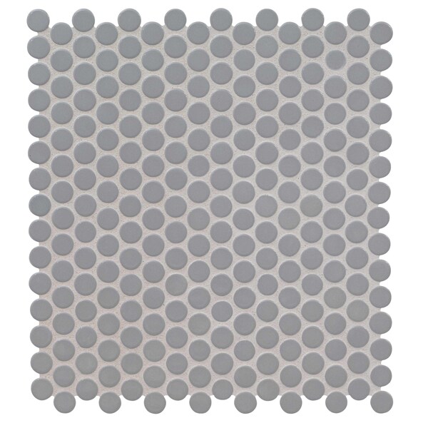 Msi Gray Penny Round 11.63 x 11.50 Glossy Porcelain Mesh-Mounted Mosaic Tile, 15PK - ZOR-MD-0578