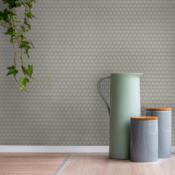 Msi Gray Penny Round 11.63 x 11.50 Glossy Porcelain Mesh-Mounted Mosaic Tile, 15PK - ZOR-MD-0578