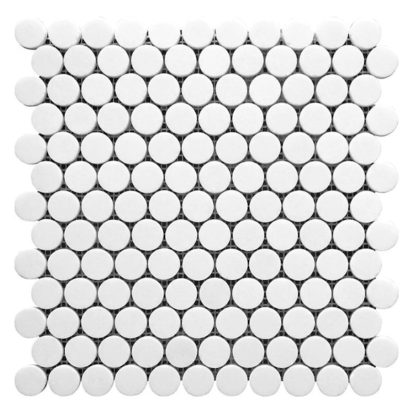 Apollo Tile 11 x 12 in. Polished Snow White Marble Mosaic Round Wall and Floor Tile 4.47 sq ft/case, 5PK - APLMKN88P21HA