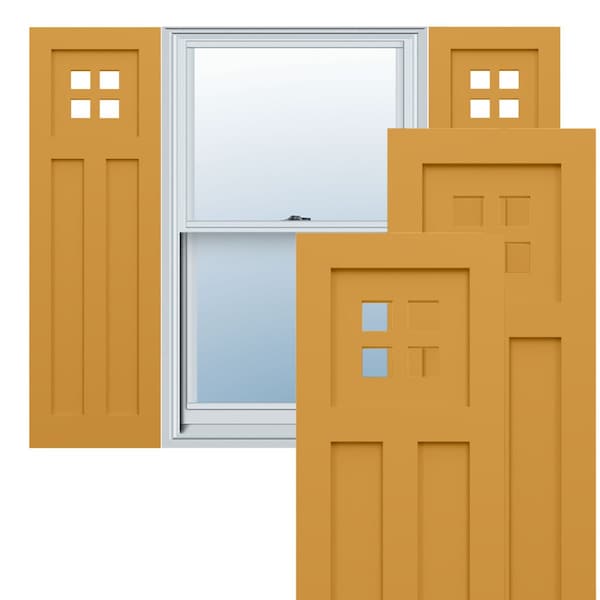 Ekena Millwork True Fit PVC San Antonio Mission Style Fixed Mount Shutters, Turmeric, 18W x 35H, PR - TFP001ST18X035TU