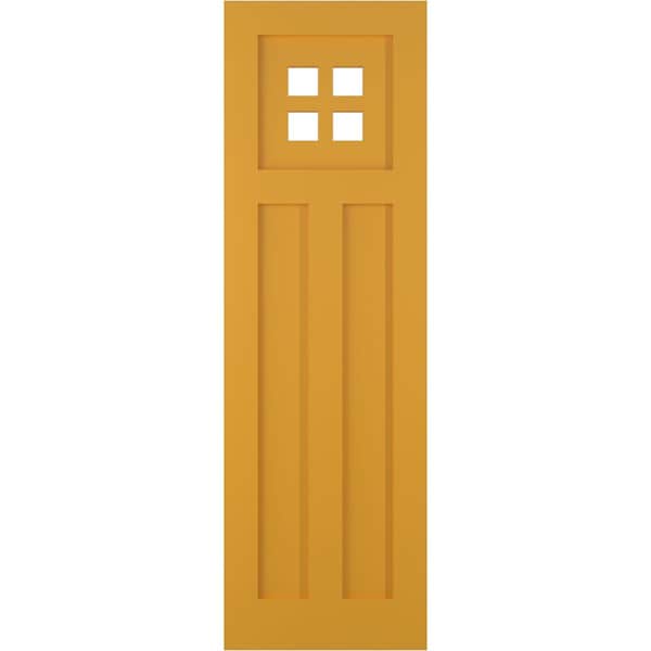 Ekena Millwork True Fit PVC San Antonio Mission Style Fixed Mount Shutters, Turmeric, 18W x 35H, PR - TFP001ST18X035TU