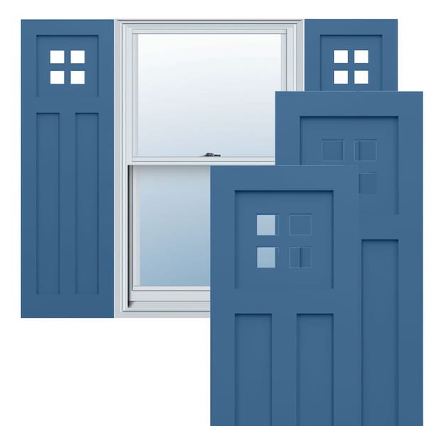 Ekena Millwork True Fit PVC San Antonio Mission Style Fixed Mount Shutters, Sojourn Blue, 18W x 65H, PR - TFP001ST18X065HB