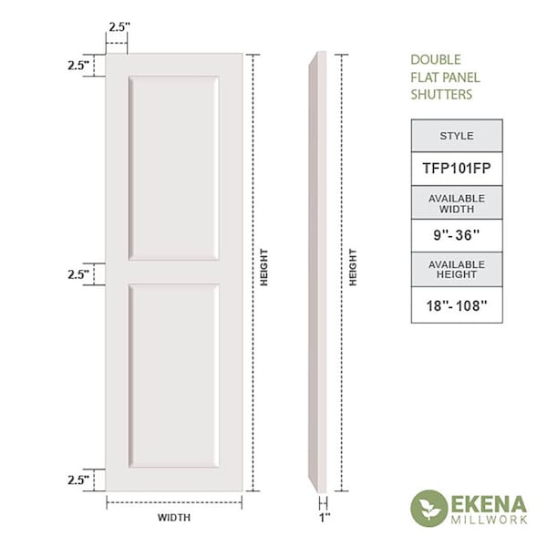 Ekena Millwork True Fit PVC Two Equal Flat Panel Shutters, Black, 18W x 77H, PR - TFP101FPF18X077BL