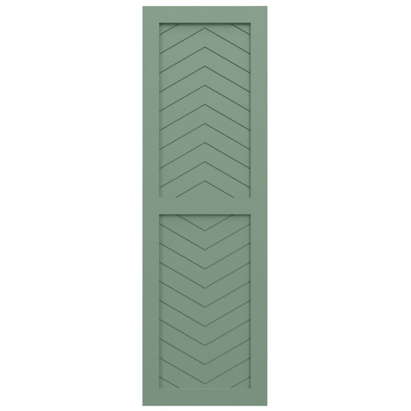 Ekena Millwork True Fit PVC Two Panel Chevron Modern Style Fixed Mount Shutters, Track Green, 18W x 77H, PR - TFP101CV18X077TG