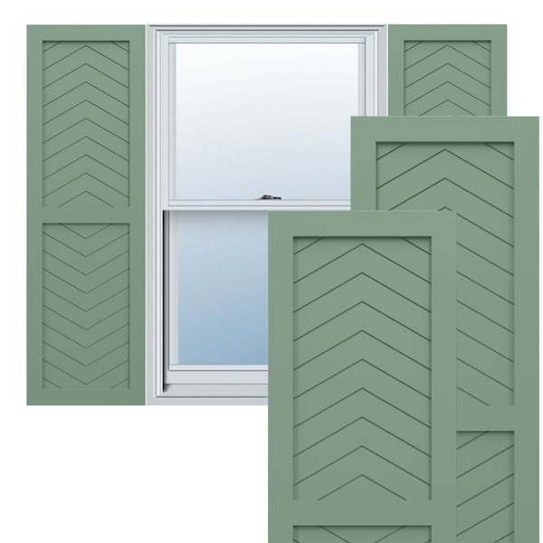 Ekena Millwork True Fit PVC Two Panel Chevron Modern Style Fixed Mount Shutters, Track Green, 18W x 77H, PR - TFP101CV18X077TG