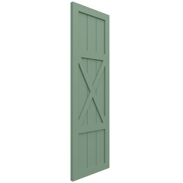 Ekena Millwork True Fit PVC Center X-Board Farmhouse Fixed Mount Shutters, Track Green , 12W x 30H, PR - TFP107FH12X030TG