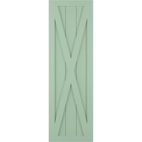Ekena Millwork True Fit PVC Single X-Board Farmhouse Fixed Mount Shutters, Seaglass, 15W x 73H, PR - TFP001FH15X073SG