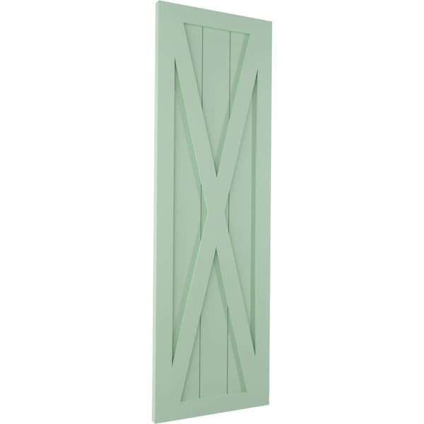 Ekena Millwork True Fit PVC Single X-Board Farmhouse Fixed Mount Shutters, Seaglass, 15W x 73H, PR - TFP001FH15X073SG