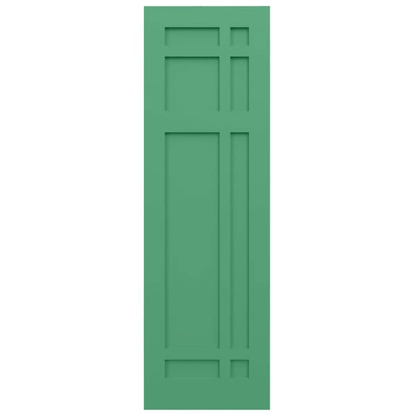 Ekena Millwork True Fit PVC San Juan Capistrano Mission Style Fixed Mount Shutters, Lilly Pads, 15W x 27H, PR - TFP001SJ15X027LP