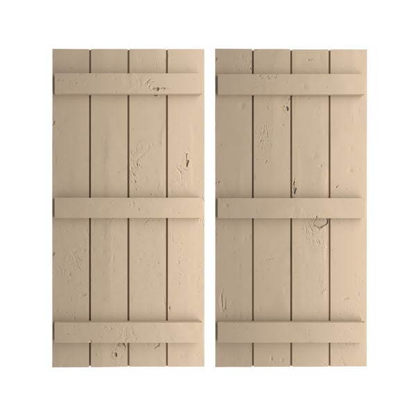 Ekena Millwork Rustic Four Board Joined Board-n-Batten Knotty Pine Faux Wood Shutters, 22W x 62H, PR - SHUBJS22X62KPPR
