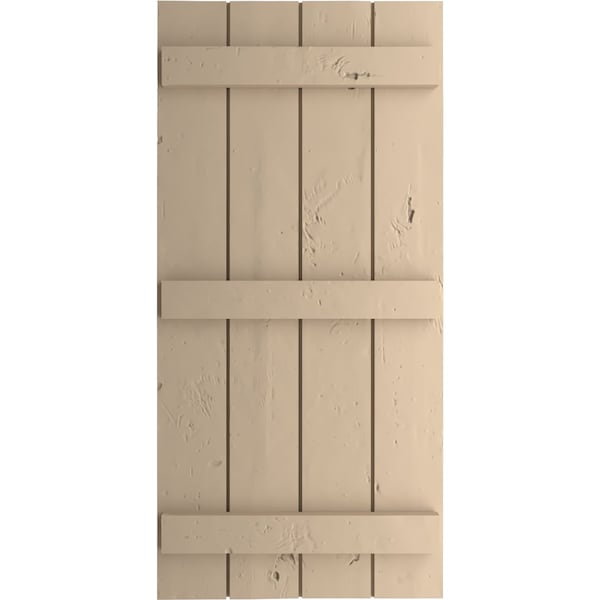 Ekena Millwork Rustic Four Board Joined Board-n-Batten Knotty Pine Faux Wood Shutters, 22W x 62H, PR - SHUBJS22X62KPPR