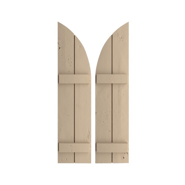Ekena Millwork Knotty Pine 2 Board Joined Board-n-Batten w/Quarter Round Arch Top Faux Wood Shutters, 11W x 90H, PR - SHUBJQ11X90KPPR
