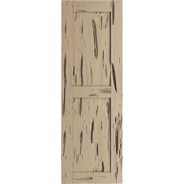Ekena Millwork Rustic Two Equal Panel Flat Panel Pecky Cypress Faux Wood Shutters, 18"W x 64"H - SHUFP18X64PCPR