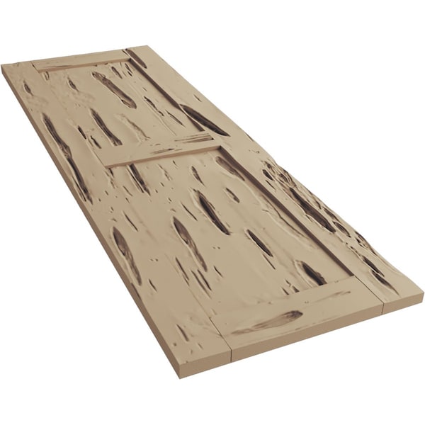 Ekena Millwork Rustic Two Equal Panel Flat Panel Pecky Cypress Faux Wood Shutters, 18"W x 64"H - SHUFP18X64PCPR