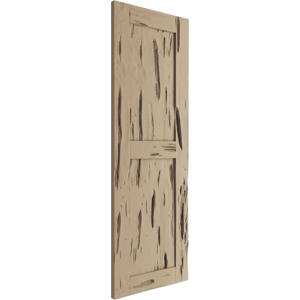 Ekena Millwork Rustic Two Equal Panel Flat Panel Pecky Cypress Faux Wood Shutters, 18"W x 64"H - SHUFP18X64PCPR