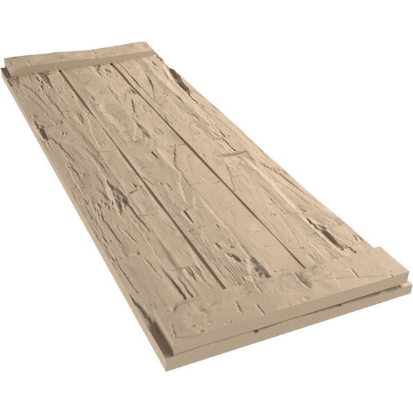 Ekena Millwork Rustic Three Board Joined Board-n-Batten Hand Hewn Faux Wood Shutters w/End Batten, 16 1/2"W x 44"H - SHUBJE16X44HHPR