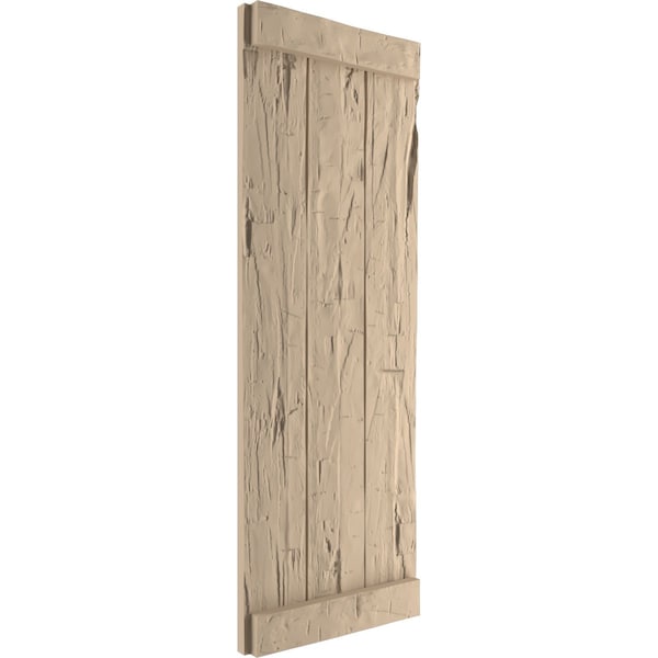 Ekena Millwork Rustic Three Board Joined Board-n-Batten Hand Hewn Faux Wood Shutters w/End Batten, 16 1/2"W x 44"H - SHUBJE16X44HHPR