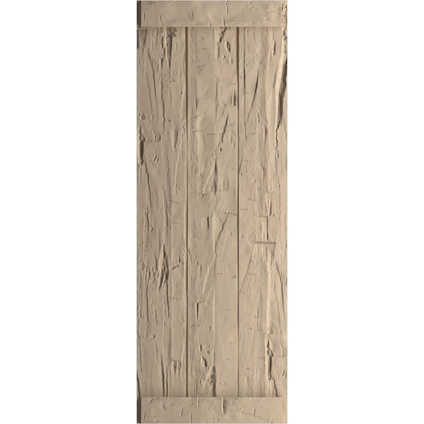 Ekena Millwork Rustic Three Board Joined Board-n-Batten Hand Hewn Faux Wood Shutters w/End Batten, 16 1/2"W x 44"H - SHUBJE16X44HHPR