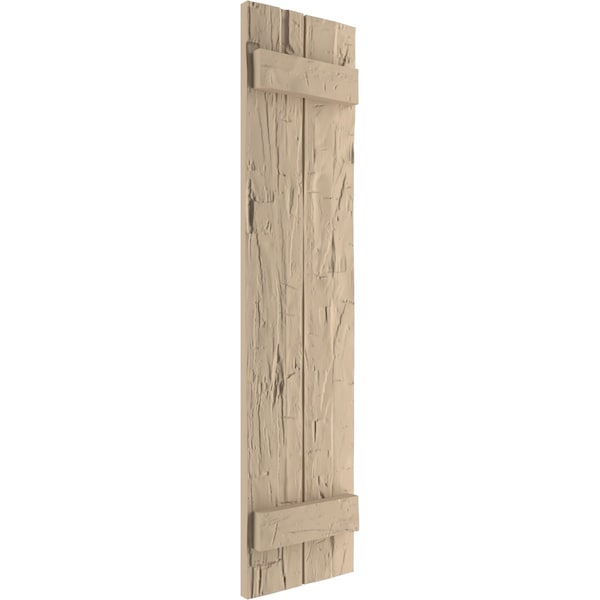 Ekena Millwork Rustic Two Board Joined Board-n-Batten Hand Hewn Faux Wood Shutters, 11W x 24H, PR - SHUBJS11X24HHPR