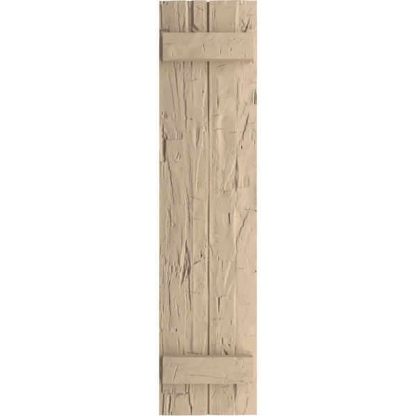 Ekena Millwork Rustic Two Board Joined Board-n-Batten Hand Hewn Faux Wood Shutters, 11W x 24H, PR - SHUBJS11X24HHPR