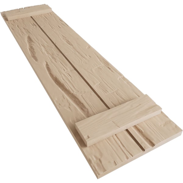 Ekena Millwork Rustic Two Board Joined Board-n-Batten Hand Hewn Faux Wood Shutters, 11W x 24H, PR - SHUBJS11X24HHPR