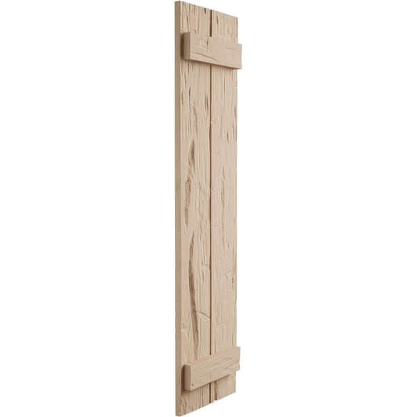 Ekena Millwork Rustic Two Board Joined Board-n-Batten Hand Hewn Faux Wood Shutters, 11W x 24H, PR - SHUBJS11X24HHPR