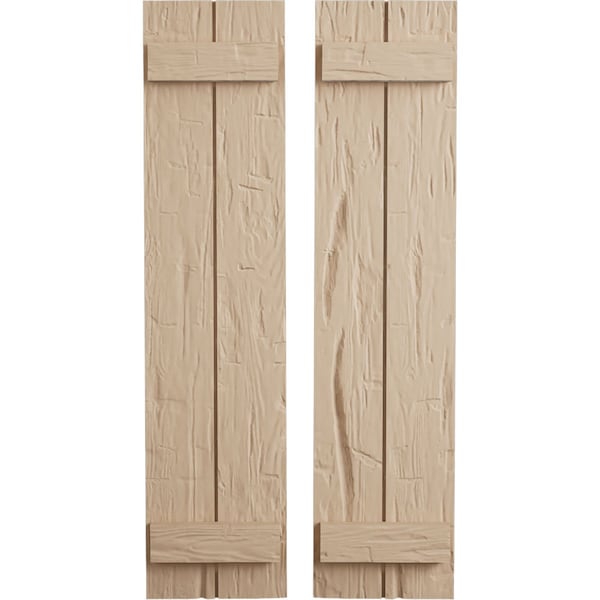 Ekena Millwork Rustic Two Board Joined Board-n-Batten Hand Hewn Faux Wood Shutters, 11W x 24H, PR - SHUBJS11X24HHPR