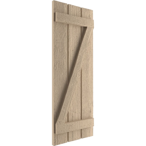 Ekena Millwork Rustic Three Board Spaced Board-n-Batten Rough Sawn Faux Wood Shutters w/Z-Board, 17 1/2W x 66H, PR - SHUBSZ17X66RSPR