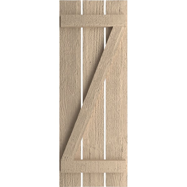 Ekena Millwork Rustic Three Board Spaced Board-n-Batten Rough Sawn Faux Wood Shutters w/Z-Board, 17 1/2W x 66H, PR - SHUBSZ17X66RSPR