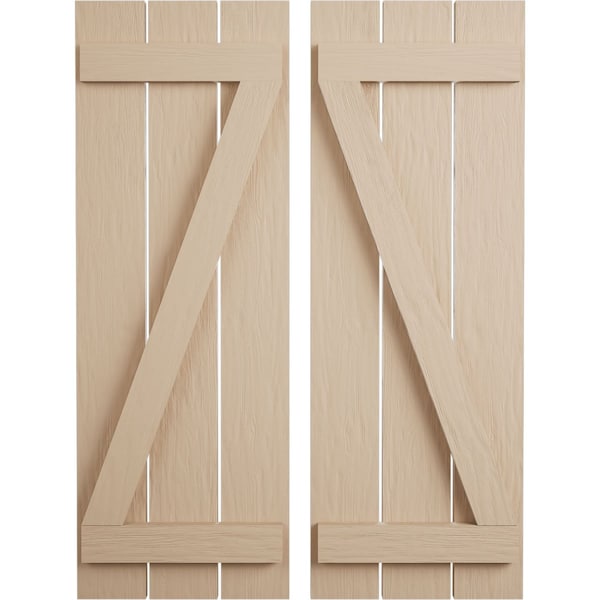Ekena Millwork Rustic Three Board Spaced Board-n-Batten Rough Sawn Faux Wood Shutters w/Z-Board, 17 1/2W x 66H, PR - SHUBSZ17X66RSPR