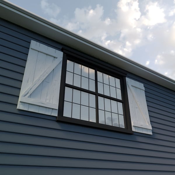 Ekena Millwork Rustic Four Board Joined Board-n-Batten Hand Hewn Faux Wood Shutters w/Z-Board, 22W x 82H, PR - SHUBJZ22X82HHPR