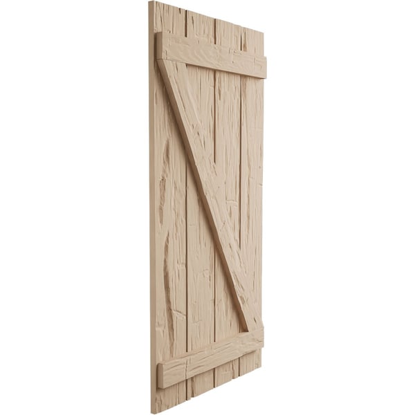 Ekena Millwork Rustic Four Board Joined Board-n-Batten Hand Hewn Faux Wood Shutters w/Z-Board, 22W x 82H, PR - SHUBJZ22X82HHPR