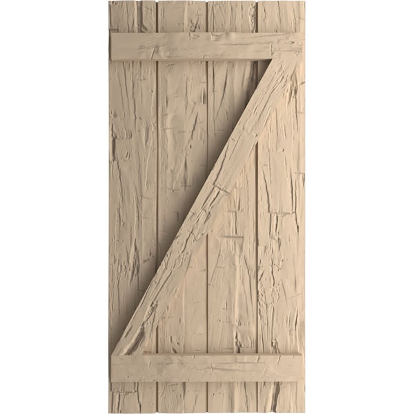 Ekena Millwork Rustic Four Board Joined Board-n-Batten Hand Hewn Faux Wood Shutters w/Z-Board, 22W x 82H, PR - SHUBJZ22X82HHPR