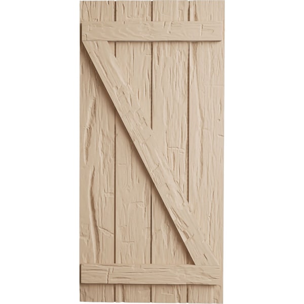 Ekena Millwork Rustic Four Board Joined Board-n-Batten Hand Hewn Faux Wood Shutters w/Z-Board, 22W x 82H, PR - SHUBJZ22X82HHPR