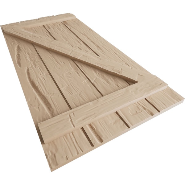 Ekena Millwork Rustic Four Board Joined Board-n-Batten Hand Hewn Faux Wood Shutters w/Z-Board, 22W x 82H, PR - SHUBJZ22X82HHPR