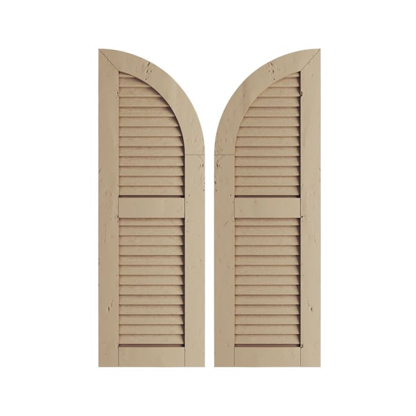 Ekena Millwork Knotty Pine 2 Equal Louver w/Quarter Round Arch Top Faux Wood Shutters, 18W x 38H, 20 Low Side, PR - SHULVQ18X38KPPR