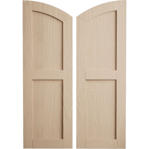 Ekena Millwork Sandblasted 2 Equal Flat Panel w/Elliptical Top Faux Wood Shutters, 12W x 32H 28 Low Side, PR - SHUFPL12X32SDPR
