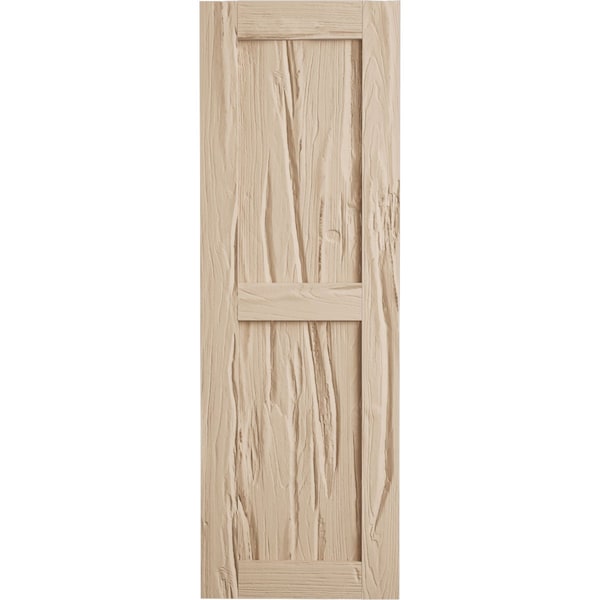Ekena Millwork Rustic Two Equal Panel Flat Panel Riverwood Faux Wood Shutters (Per Pair), Primed Tan, 18"W x 56"H - SHUFP18X56RWPR